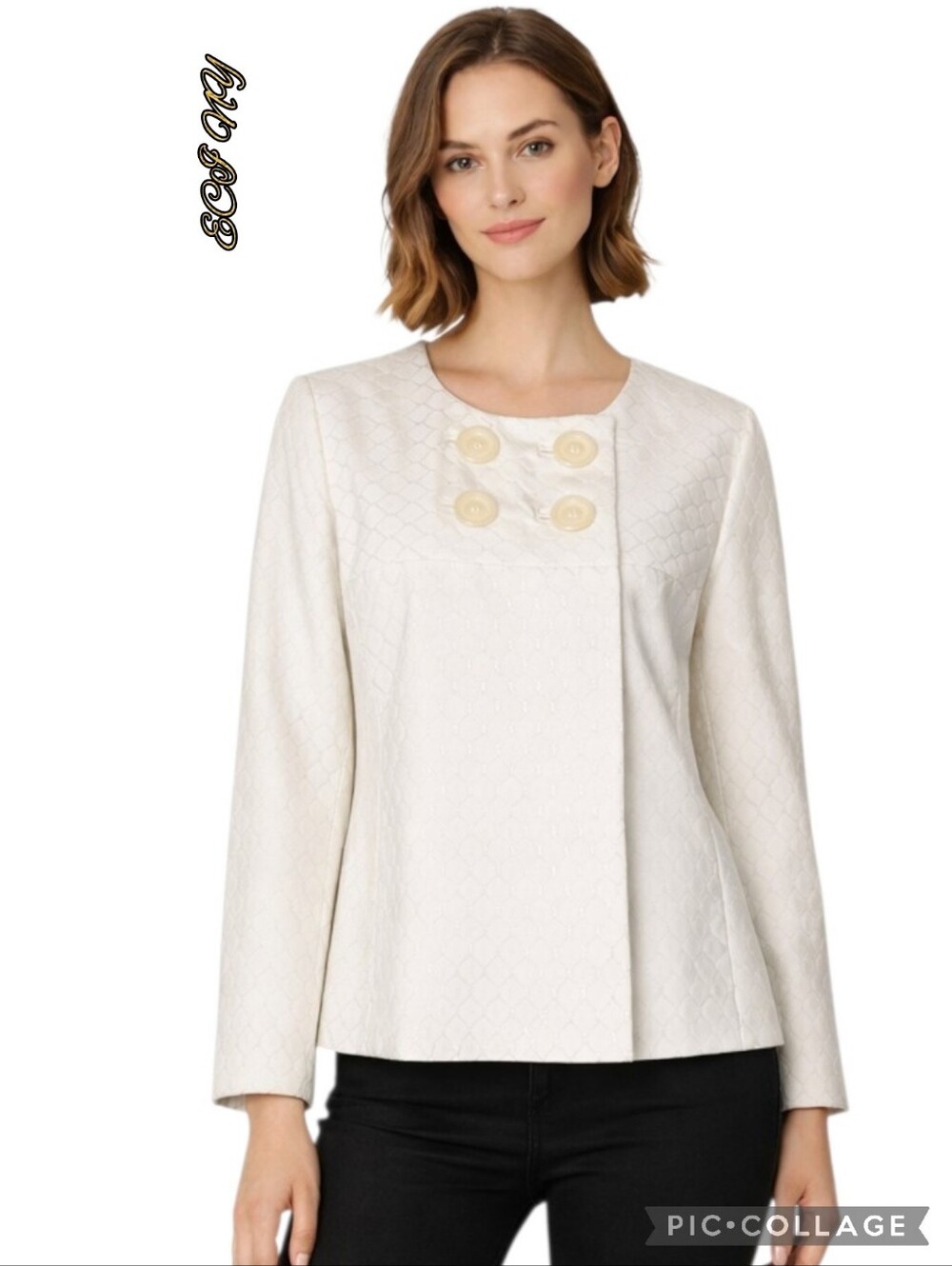 ECI NY white jacket lined button front side pockets gold threading Sz 12 nwt's